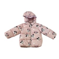 H M Disney Minnie Mouse Pink Polka Dot Puffer Jacket Hooded Girl 18 Months