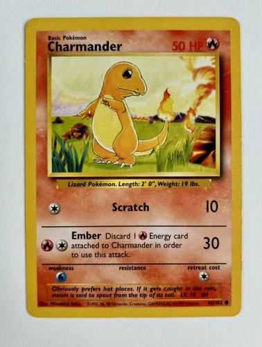 Charmander 1999 Pokemon Base Set Unlimited #46/102 * Light Play