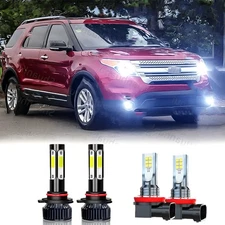 For Ford Explorer 2011-2015 4x LED Headlight Hi/Lo +Fog Light Bulbs Combo Kits