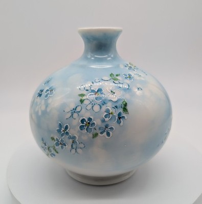 Antique D&C Limoges France Porcelain Blue White Bud Vase Floral Flowers