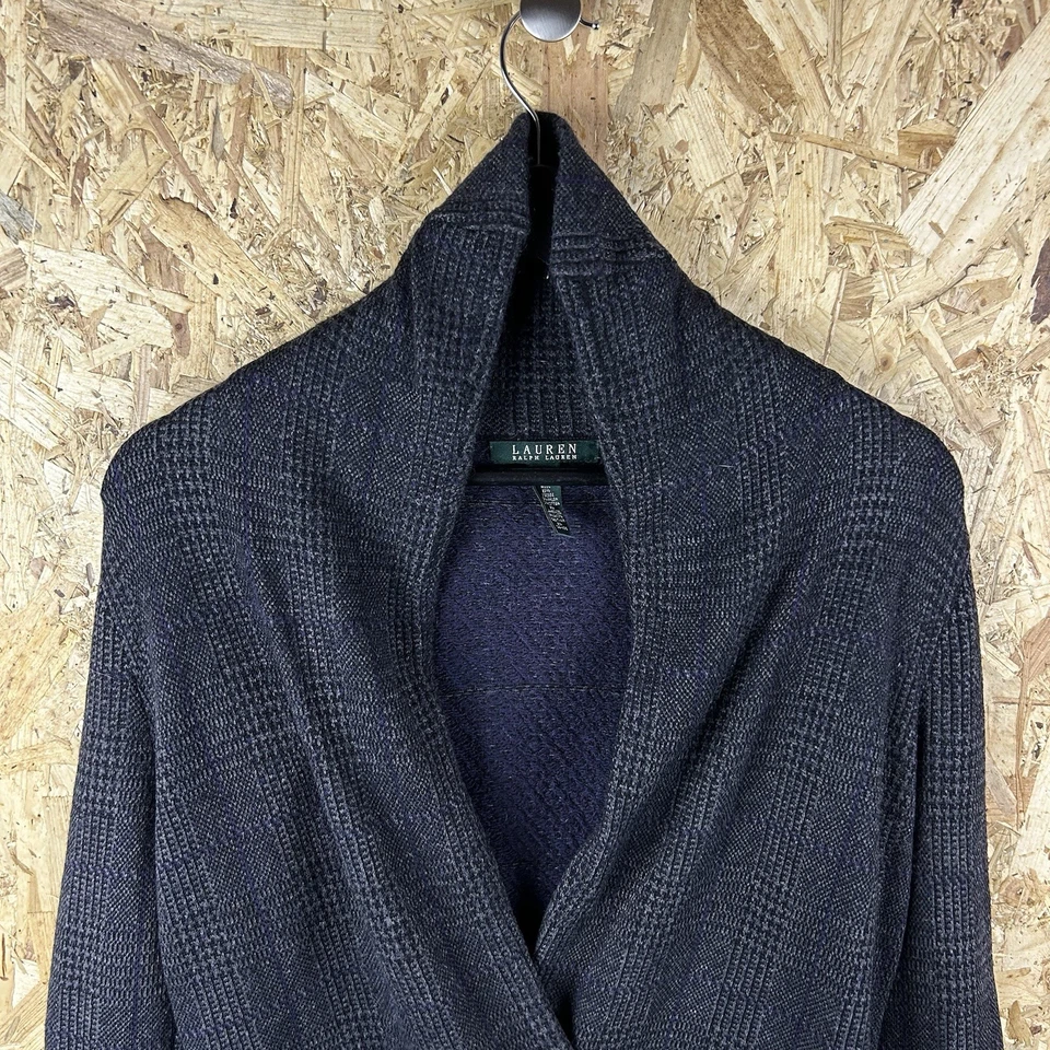 Cárdigan Ralph Lauren envolvente a cuadros mezcla de lana merino gris oscuro pequeño Foto 2 de 4