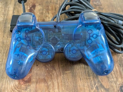 Lot of 2 Sony PS2 Wired Controller OEM DualShock PlayStation 2 Clear Blue - Picture 3 of 6