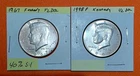 2 Kennedy Half Dollars 1967 (40% Silver-AU) &1998P (Clad-AU/BU)            #5671