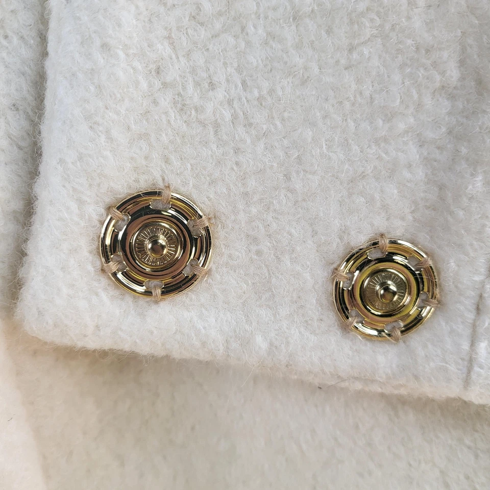 Ann Taylor Petite Coat Womens Medium Petite Ivory Boucle Wool Blend Snap Front - Image 3 of 4