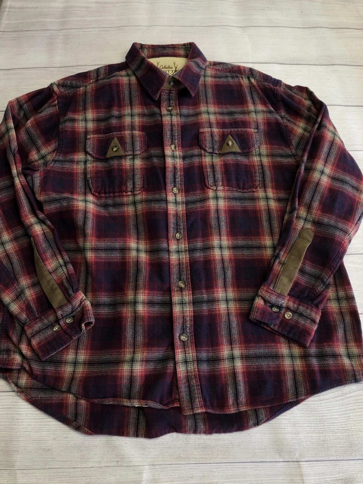 Cabela's Flannel Shirt Mens XL Red Plaid Long Sleeve Button Front Outdoor Casual