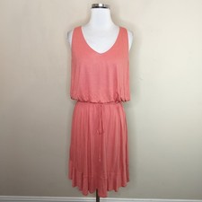 Ann Taylor LOFT Dress Large Sleeveless Pink Stretch Knit Tie Waist