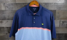 Masters Tech Polo Shirt Mens XL Navy Blue Stripe PGA Golf Augusta Performance