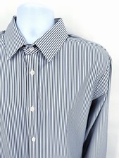 Mizzen  Main Men's XL Leeward Blue Label Trim Fit Stretch Shirt Blue Striped