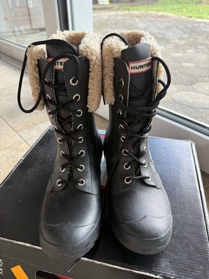 Hunter Adley Damen Stiefeletten Lammfell Schwarz Gr.38
