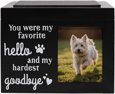 Wooden Pet Urns for Dogs  Cats - Holds Ashes, Fur  Displays Photo, Memorial Ke