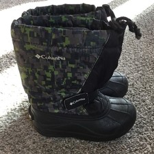 Columbia Boys' Black Green Camo Insulated Winter Snow Boot Size 13