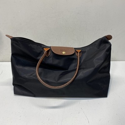 Longchamp Black Le Pliage Original Large Tote Bag Brown Leather Trim