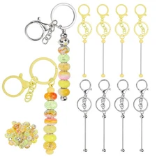 Beads Keychains Set with 50pcs Yellow Beads-10Pcs(Silver/Yellow)