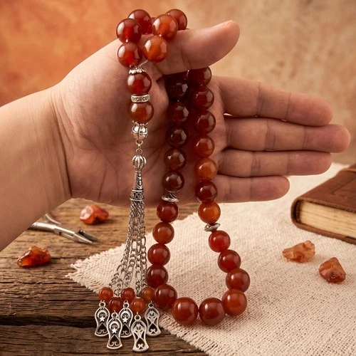 Huge Aqeeq, Agate 33 beads Tasbih, Islamic Prayer Beads, Misbaha 125088