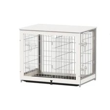 Wooden Dog Crate Furniture with Divider Panel, Dog Crate End Table with Fixab...
