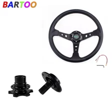6 Hole Aluminum 14" Drifting Racing Steering Wheel +Quick Release Adapter 