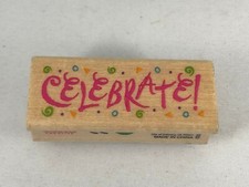 Party Birthday "Celebrate" Text Rubber Stamp - 4493C by Rubber Stampede