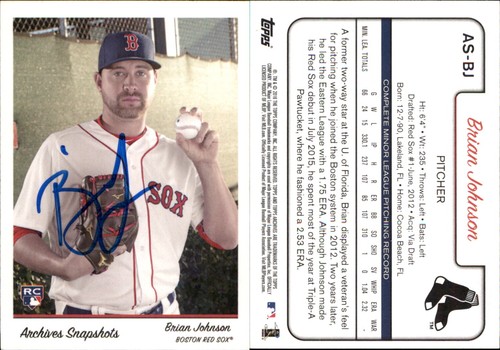 Brian Johnson Signed 2016 Topps Archives Snapshots #AS-BJ Card Boston Red Sox - Picture 1 of 1