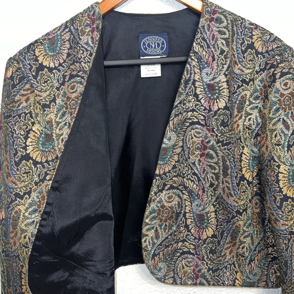 Vintage Jennifer Moore Women Black Paisley Pattern Gold Green Blue Made U.S.A - Image 3 of 4