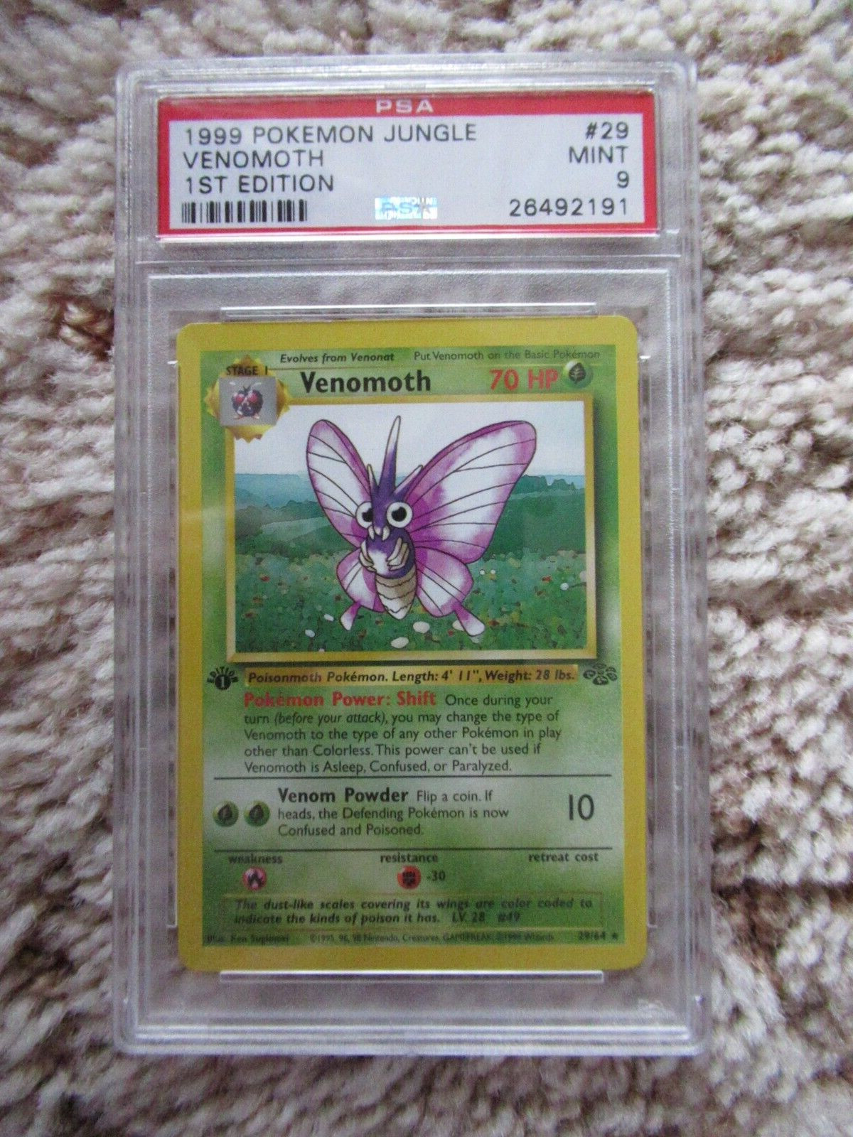 1999 POKEMON JUNGLE #29 VENOMOTH FIRST EDITION PSA 9 NEVER PLAYED