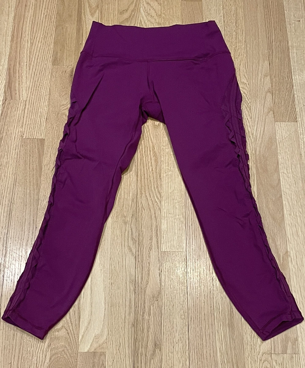 LULULEMON Dark Magenta High Rise Pant Leggings Side Criss Cross Mesh Size 10