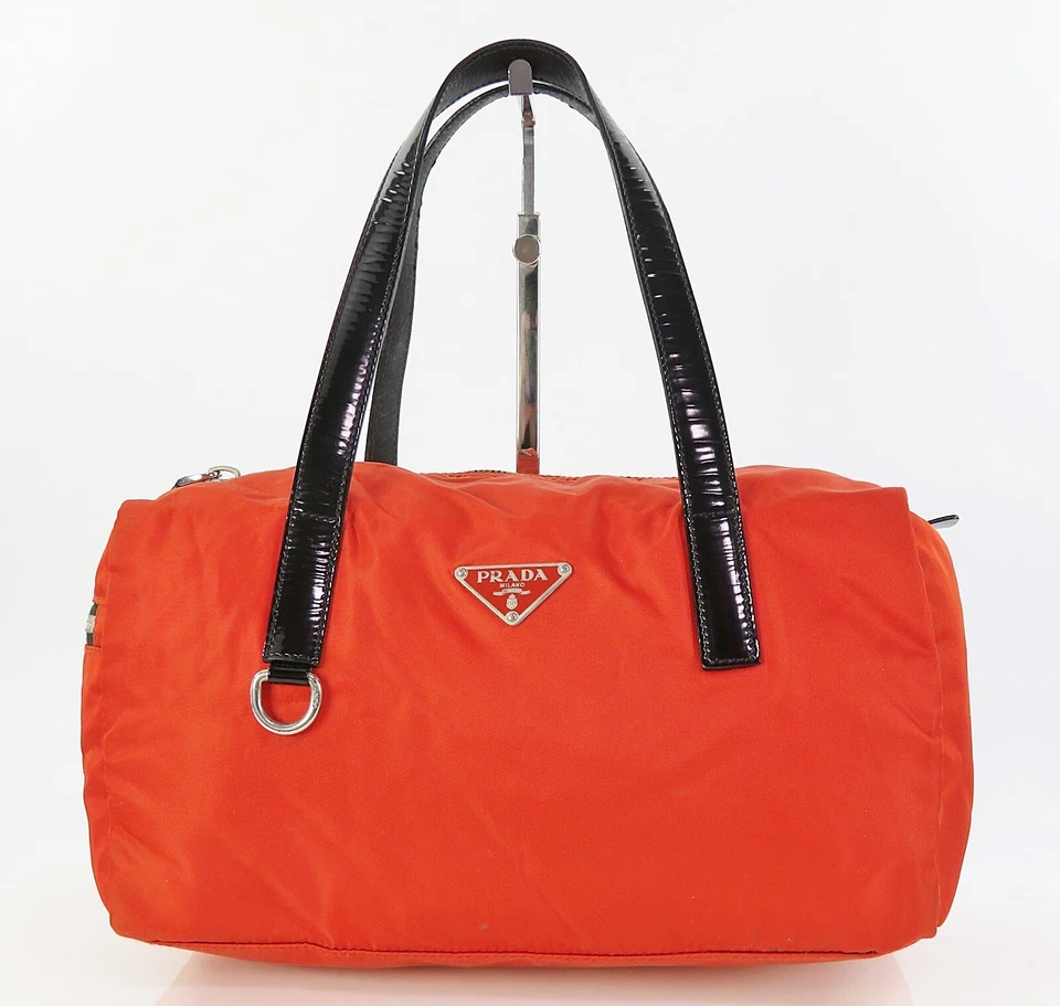 Autêntica bolsa PRADA laranja náilon e couro Boston #60090 - Imagem 2 de 4