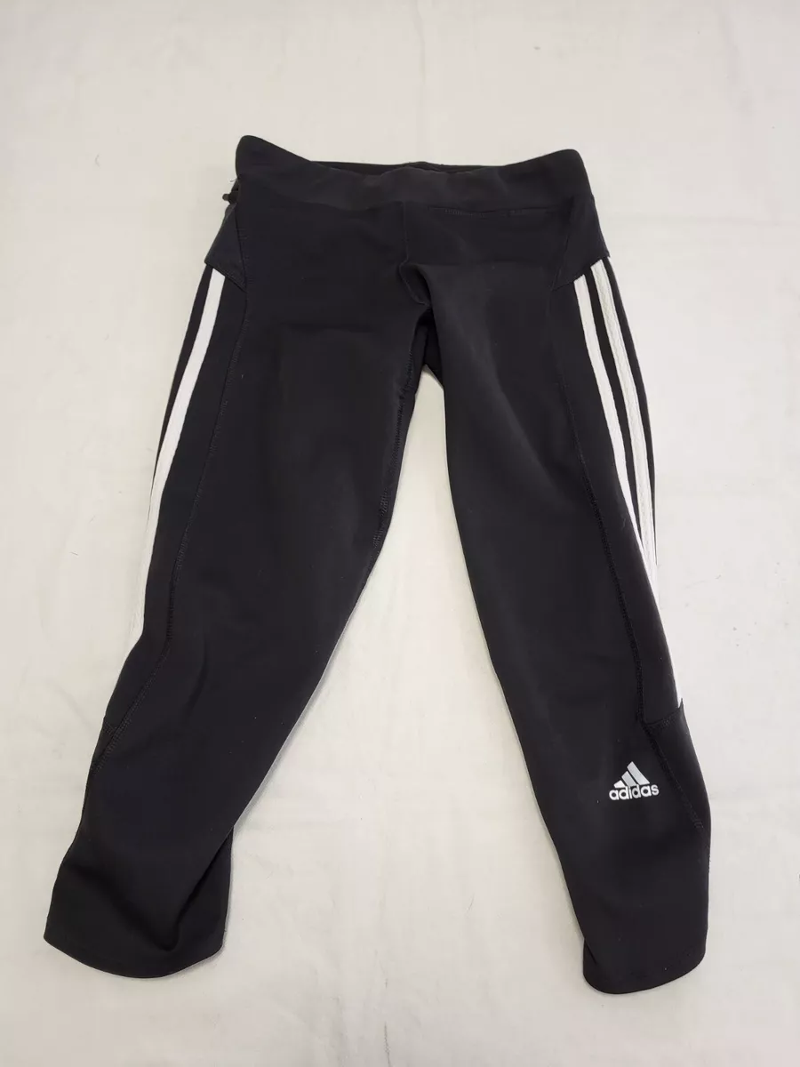 VV170 WOMENS ADIDAS RESPONSE BLACK 3/4 FITTED YOGA PANTS UK 8 S W26 L19