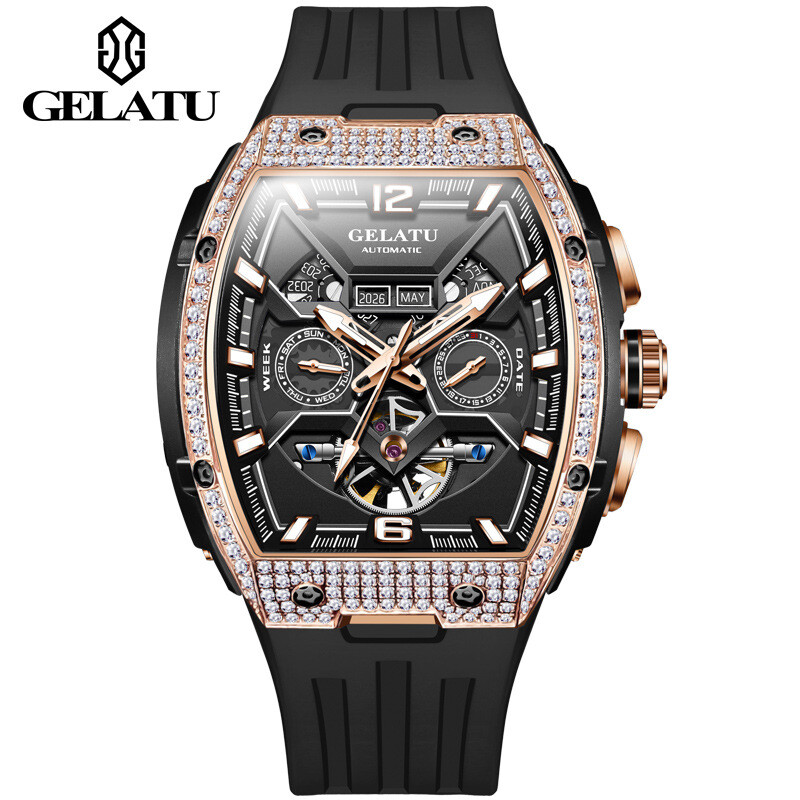 GELATU brand, mechanical watch, barrel shape, trend, tourbillon, men's watch