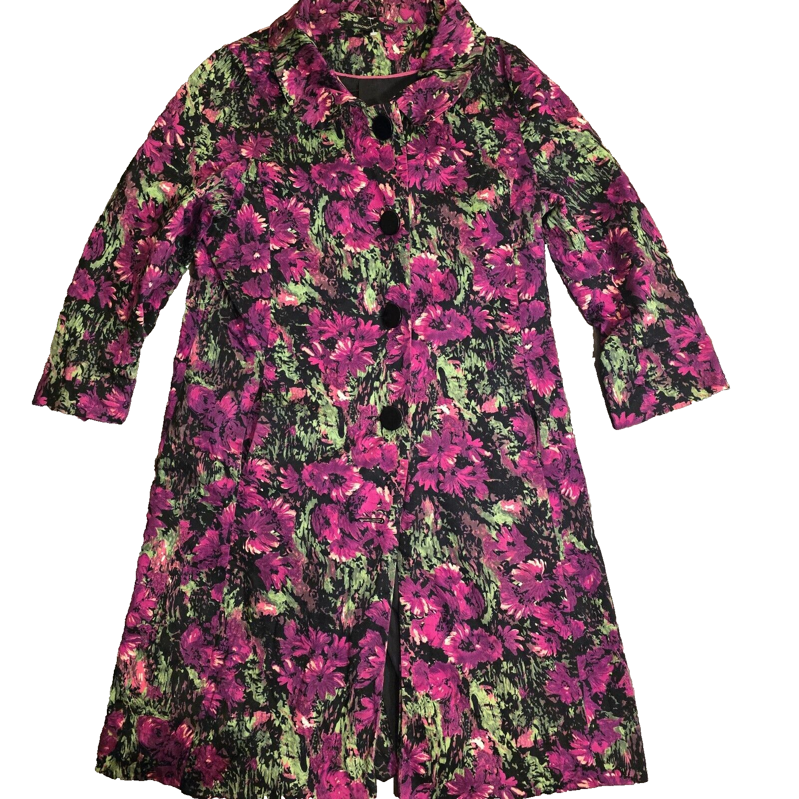 Vintage Floral Womens Jacket Size 12 Long Button Up with Pockets