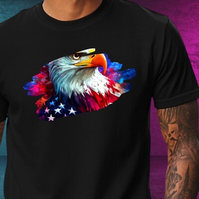 Men's Eagle USA Flag Print Cotton T-Shirt Size XS to 5XL