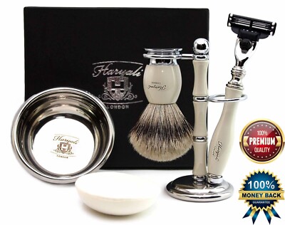 Special Edition 5 tlg Rasierset Synthetic Silver Tip Brush & 3 Edge Razor