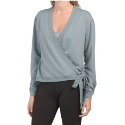 Thrive Societe Wrap Sweatshirt Light Blue Tie Waist Long Sleeve  XL designer