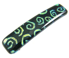 Hair Barrette Dichroic GLASS Small 2.5" 65mm Gold Yellow Black Spiral Patterned