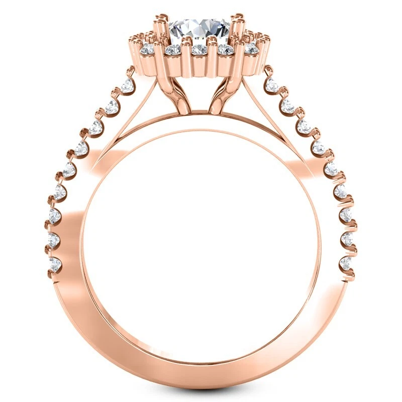 2.75 Ct E VS1 Round Cut Halo Lab Grown Diamond Ring IGI Certified 14k Rose Gold Foto 3 de 4