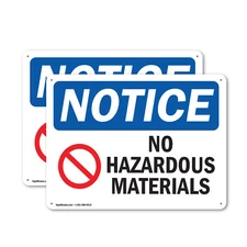 (2 Pack) No Hazardous Materials OSHA Notice Sign Decal Metal Plastic