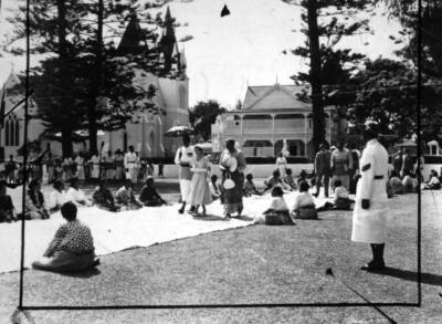 Tongans seated ground respect Queen Queen Salote Tonga leave a- 1953 Old Photo