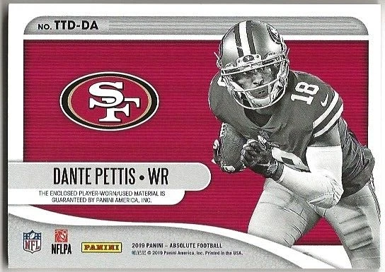 Dante Pettis 2019 Panini Absolute Tools of the Trade Double Prime /25 49ers - Image 2 of 2