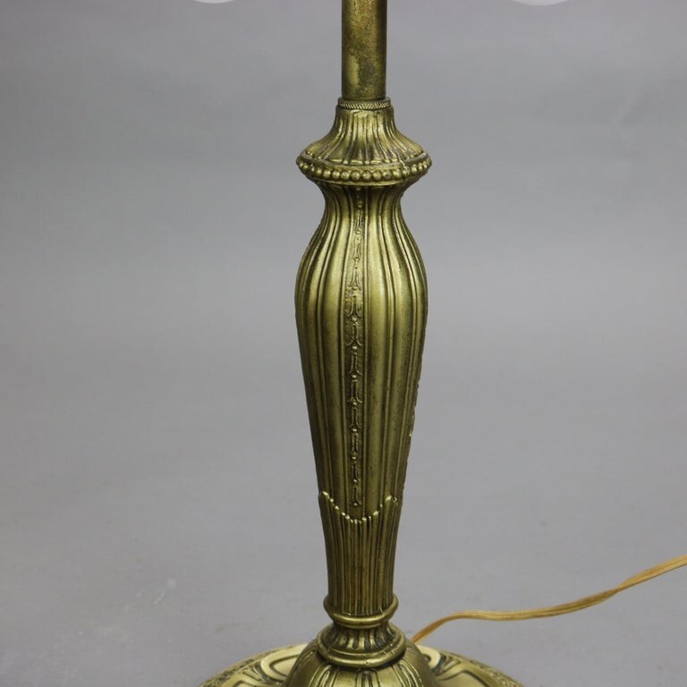 Antique Bradley & Hubbard School Six Panel Slag Glass Table Lamp C1920