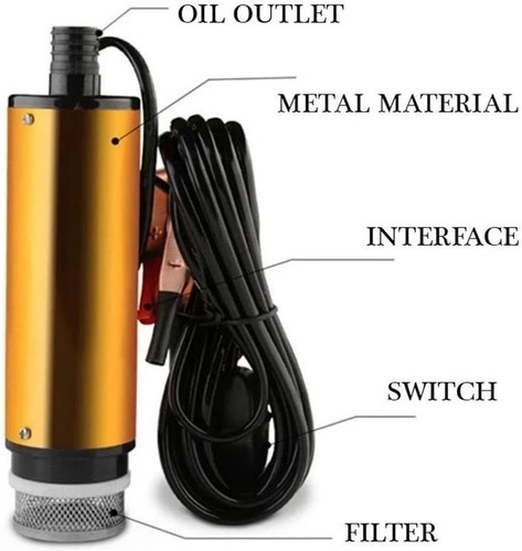 POMPA TRAVASO ELETTRICA SOMMERSA ASPIRA LIQUIDI ACQUA OLIO DIESEL 12V
