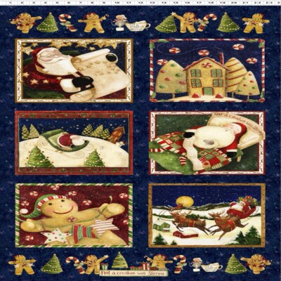 Clothworks Lebkuchen Weihnachten traditioneller Schlitten Weihnachtsbaum 100 % Baumwolle Panel