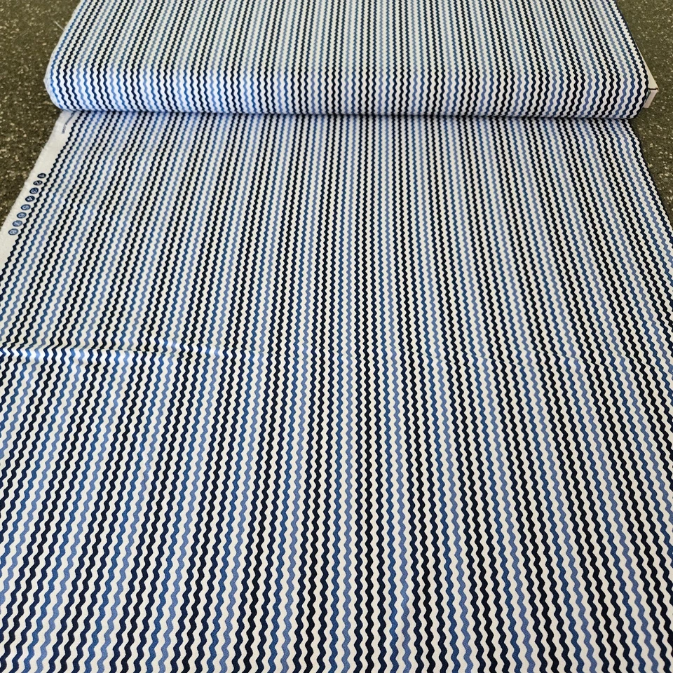 Sorbet Essentials BTY Quilting Treasures Tonal Blue Navy Wavy Stripe on White - Image 3 of 3