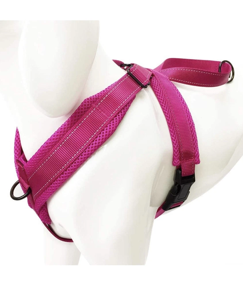 Dog Harness No Pull Adjustable Reflective Breathable Outdoor Vest Medium Pink