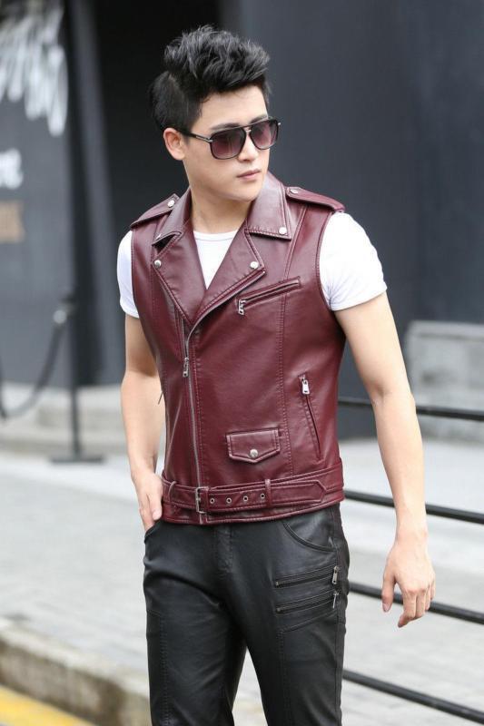 【usako】RIDERS FAKE LEATHER VEST Mens Punk Faux Leather Motorcycle Biker Vest Zipper