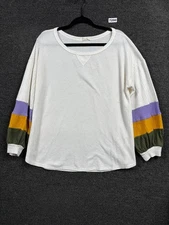 Bibi Waffle Knit Top Womens Size L White Muñticolored Long Sleeves 