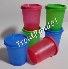 Tupperware Tumblers Small 6 oz Cups Vtg Style Textured Weighted Bottom Lids 6 Pc