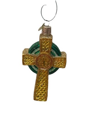 Vintage Old World Ornament Celtic Cross Glitter 