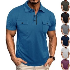 Summer Lapel Button Polo Shirt With Pockets Outdoor Fashion Short Sleeve Tops Fo