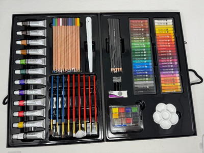 New Daler-Rowney Simply 106 Pcs Acrylic Paint Pencil Brushes Pastel Art Set+Case