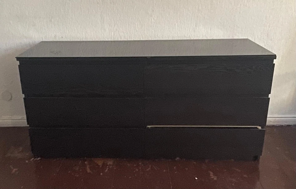 IKEA MALM schwarze Kommode mit 6 Schubladen, schwarzbraun, 160x78 cm