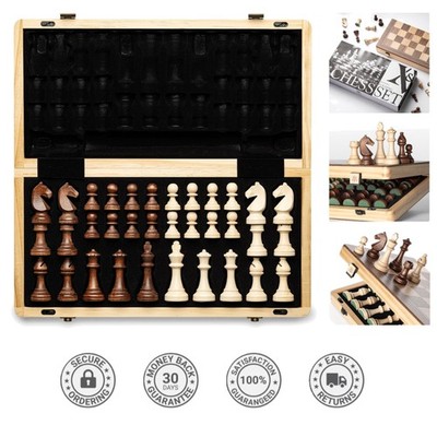Elegant Walnut & Maple Inlay Magnetic Chess Set - 15-Inch Designer Edition
